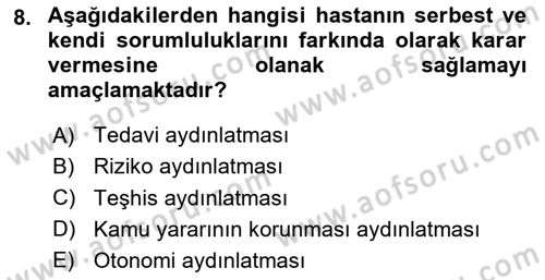 Sağlık Hukuku Dersi 2025 - 2026 Yılı (Final) Dönem Sonu Sınav Soruları 8. Soru