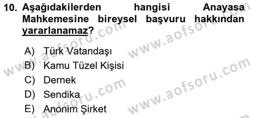 Temel Hukuk Bilgisi Dersi 2021 - 2022 Yılı (Vize) Ara Sınav Soruları 10. Soru