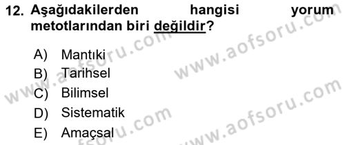 Temel Hukuk Bilgisi Dersi 2021 - 2022 Yılı (Vize) Ara Sınav Soruları 12. Soru