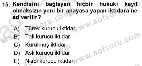 Temel Hukuk Bilgisi Dersi Ara Sınavı Deneme Sınav Soruları 15. Soru