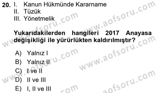 Temel Hukuk Bilgisi Dersi 2021 - 2022 Yılı (Vize) Ara Sınav Soruları 20. Soru