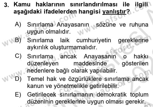 Temel Hukuk Bilgisi Dersi 2021 - 2022 Yılı (Vize) Ara Sınav Soruları 3. Soru