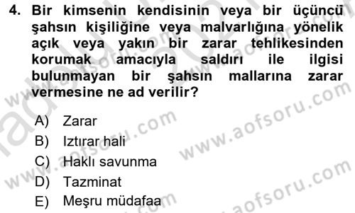 Temel Hukuk Bilgisi Dersi 2021 - 2022 Yılı (Vize) Ara Sınav Soruları 4. Soru