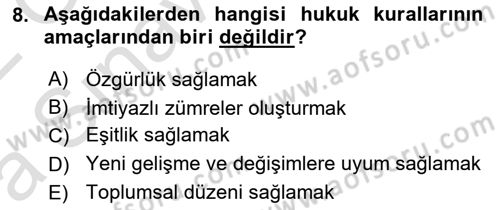 Temel Hukuk Bilgisi Dersi Ara Sınavı Deneme Sınav Soruları 8. Soru