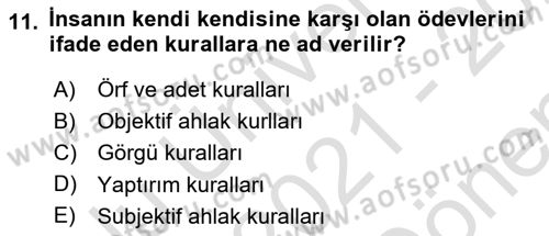Temel Hukuk Bilgisi Dersi 2021 - 2022 Yılı (Final) Dönem Sonu Sınav Soruları 11. Soru