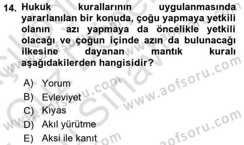 Temel Hukuk Bilgisi Dersi 2021 - 2022 Yılı (Final) Dönem Sonu Sınav Soruları 14. Soru
