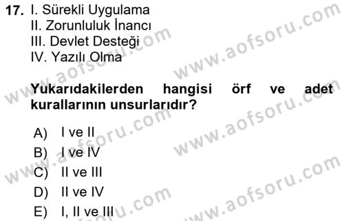 Temel Hukuk Bilgisi Dersi 2021 - 2022 Yılı (Final) Dönem Sonu Sınav Soruları 17. Soru