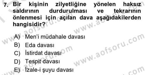 Temel Hukuk Bilgisi Dersi 2021 - 2022 Yılı (Final) Dönem Sonu Sınav Soruları 7. Soru