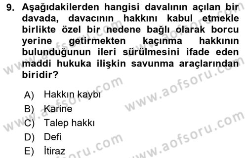 Temel Hukuk Bilgisi Dersi 2021 - 2022 Yılı (Final) Dönem Sonu Sınav Soruları 9. Soru