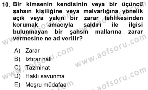 Temel Hukuk Bilgisi Dersi 2021 - 2022 Yılı Yaz Okulu Sınav Soruları 10. Soru