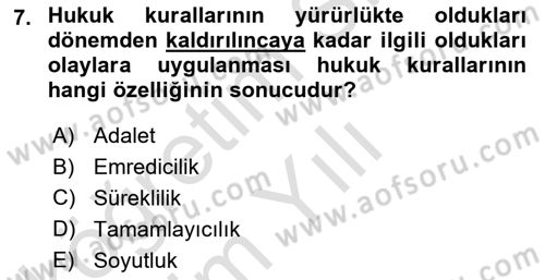 Temel Hukuk Bilgisi Dersi 2021 - 2022 Yılı Yaz Okulu Sınav Soruları 7. Soru