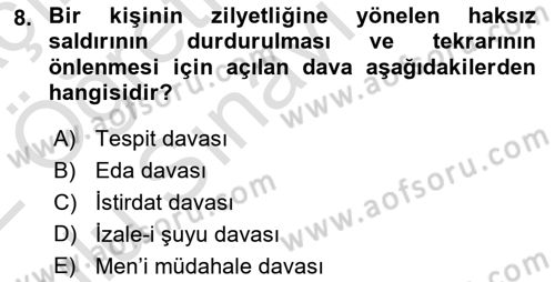 Temel Hukuk Bilgisi Dersi 2021 - 2022 Yılı Yaz Okulu Sınav Soruları 8. Soru