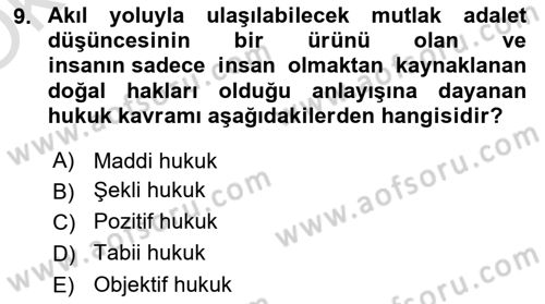 Temel Hukuk Bilgisi Dersi 2021 - 2022 Yılı Yaz Okulu Sınav Soruları 9. Soru