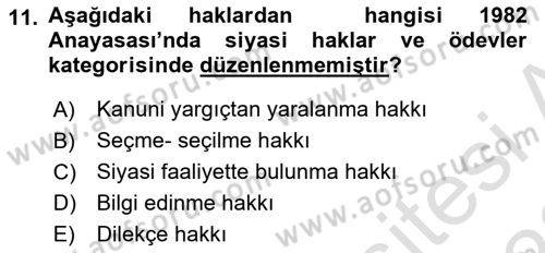 Temel Hukuk Bilgisi Dersi 2022 - 2023 Yılı (Vize) Ara Sınav Soruları 11. Soru