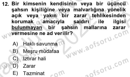 Temel Hukuk Bilgisi Dersi 2022 - 2023 Yılı (Vize) Ara Sınav Soruları 12. Soru