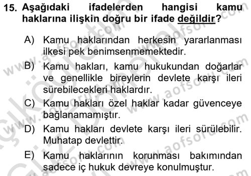 Temel Hukuk Bilgisi Dersi 2022 - 2023 Yılı (Vize) Ara Sınav Soruları 15. Soru