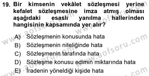 Temel Hukuk Bilgisi Dersi Ara Sınavı Deneme Sınav Soruları 19. Soru