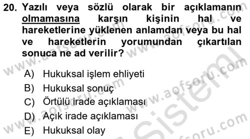 Temel Hukuk Bilgisi Dersi 2022 - 2023 Yılı (Vize) Ara Sınav Soruları 20. Soru