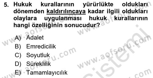 Temel Hukuk Bilgisi Dersi 2022 - 2023 Yılı (Vize) Ara Sınav Soruları 5. Soru