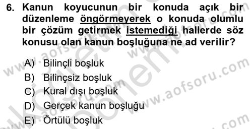 Temel Hukuk Bilgisi Dersi 2022 - 2023 Yılı (Vize) Ara Sınav Soruları 6. Soru