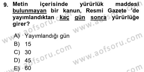 Temel Hukuk Bilgisi Dersi 2022 - 2023 Yılı (Vize) Ara Sınav Soruları 9. Soru