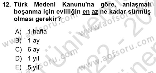 Temel Hukuk Bilgisi Dersi 2022 - 2023 Yılı (Final) Dönem Sonu Sınav Soruları 12. Soru