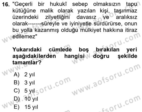 Temel Hukuk Bilgisi Dersi 2022 - 2023 Yılı (Final) Dönem Sonu Sınav Soruları 16. Soru