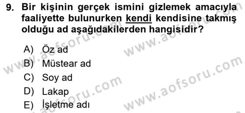 Temel Hukuk Bilgisi Dersi 2022 - 2023 Yılı (Final) Dönem Sonu Sınav Soruları 9. Soru
