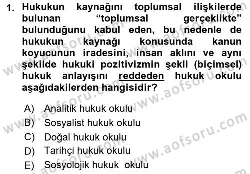 Temel Hukuk Bilgisi Dersi 2022 - 2023 Yılı Yaz Okulu Sınav Soruları 1. Soru
