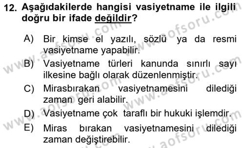 Temel Hukuk Bilgisi Dersi 2022 - 2023 Yılı Yaz Okulu Sınav Soruları 12. Soru