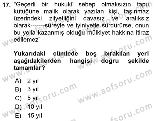 Temel Hukuk Bilgisi Dersi 2022 - 2023 Yılı Yaz Okulu Sınav Soruları 17. Soru