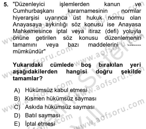 Temel Hukuk Bilgisi Dersi 2022 - 2023 Yılı Yaz Okulu Sınav Soruları 5. Soru