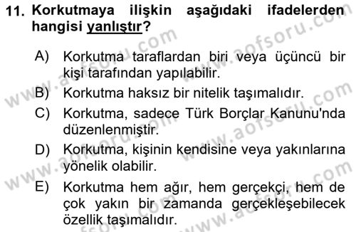 Temel Hukuk Bilgisi Dersi 2023 - 2024 Yılı (Vize) Ara Sınav Soruları 11. Soru
