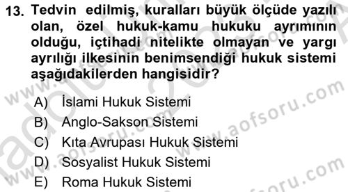 Temel Hukuk Bilgisi Dersi Ara Sınavı Deneme Sınav Soruları 13. Soru