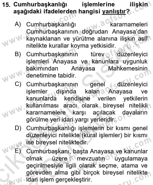 Temel Hukuk Bilgisi Dersi Ara Sınavı Deneme Sınav Soruları 15. Soru