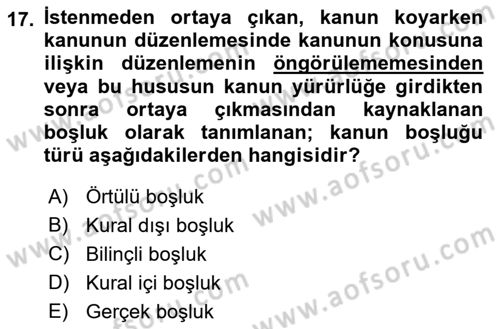 Temel Hukuk Bilgisi Dersi Ara Sınavı Deneme Sınav Soruları 17. Soru