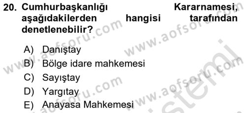 Temel Hukuk Bilgisi Dersi Ara Sınavı Deneme Sınav Soruları 20. Soru