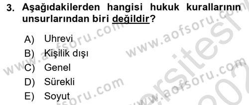 Temel Hukuk Bilgisi Dersi Ara Sınavı Deneme Sınav Soruları 3. Soru