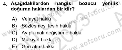 Temel Hukuk Bilgisi Dersi Ara Sınavı Deneme Sınav Soruları 4. Soru