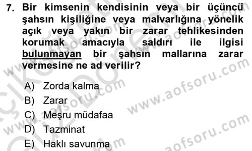 Temel Hukuk Bilgisi Dersi Ara Sınavı Deneme Sınav Soruları 7. Soru