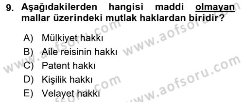 Temel Hukuk Bilgisi Dersi 2023 - 2024 Yılı (Vize) Ara Sınav Soruları 9. Soru