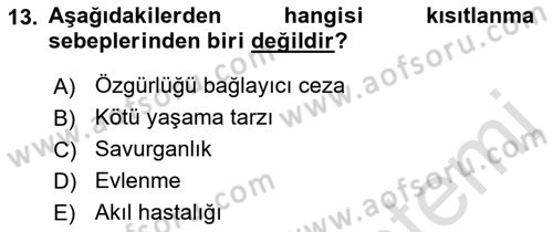 Temel Hukuk Bilgisi Dersi 2023 - 2024 Yılı (Final) Dönem Sonu Sınav Soruları 13. Soru