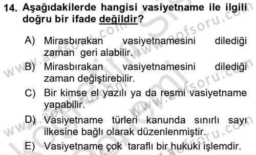 Temel Hukuk Bilgisi Dersi 2023 - 2024 Yılı (Final) Dönem Sonu Sınav Soruları 14. Soru