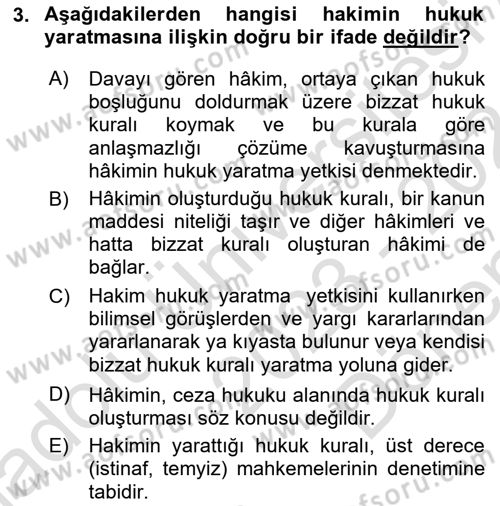 Temel Hukuk Bilgisi Dersi 2023 - 2024 Yılı (Final) Dönem Sonu Sınav Soruları 3. Soru