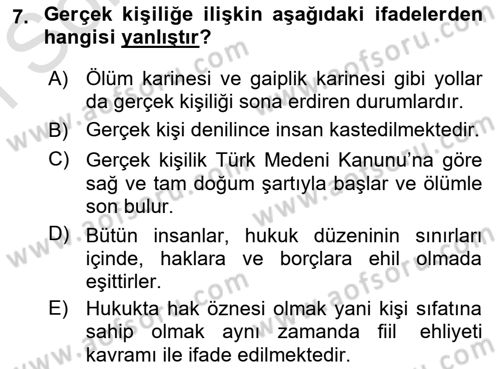 Temel Hukuk Bilgisi Dersi 2023 - 2024 Yılı (Final) Dönem Sonu Sınav Soruları 7. Soru