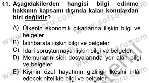 Temel İdare Hukuku Dersi 2012 - 2013 Yılı (Vize) Ara Sınav Soruları 11. Soru