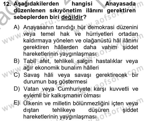 Temel İdare Hukuku Dersi 2012 - 2013 Yılı (Final) Dönem Sonu Sınav Soruları 12. Soru