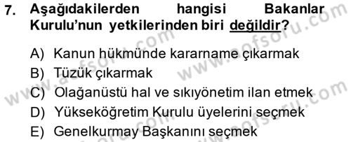 Temel İdare Hukuku Dersi 2014 - 2015 Yılı (Vize) Ara Sınav Soruları 7. Soru