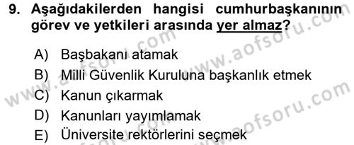 Temel İdare Hukuku Dersi 2015 - 2016 Yılı (Vize) Ara Sınav Soruları 9. Soru