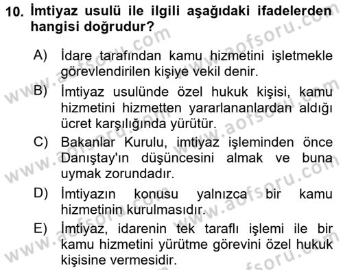 Temel İdare Hukuku Dersi 2015 - 2016 Yılı (Final) Dönem Sonu Sınav Soruları 10. Soru